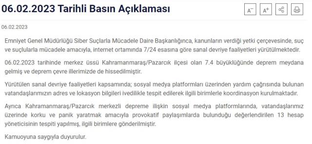 Emniyet, deprem sonrası provokatif paylaşımlar için harekete geçti! 13 hesap tespit edildi