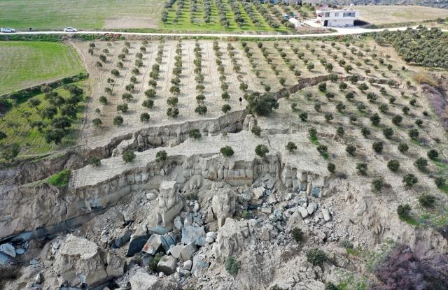 Devasa deprem yarığı oluşan zeytinliği sahibi bile tanıyamadı! Bilim adamları incelemeye geliyor