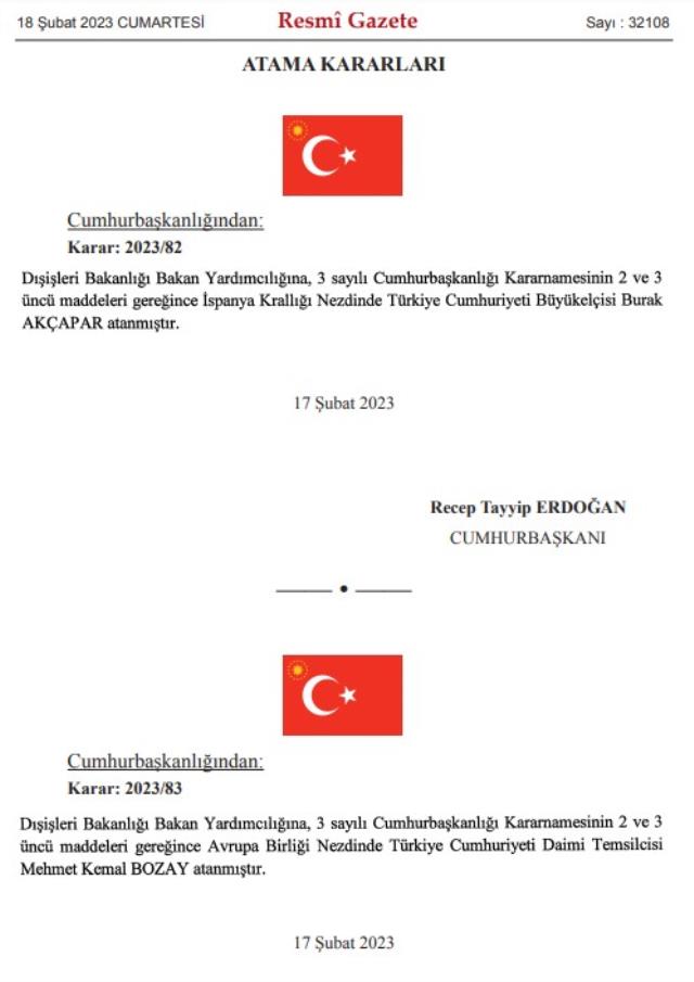 Cumhurbaşkanı Erdoğan'ın imzasıyla yayınlandı! Üst düzey atamalar Resmi Gazete'de