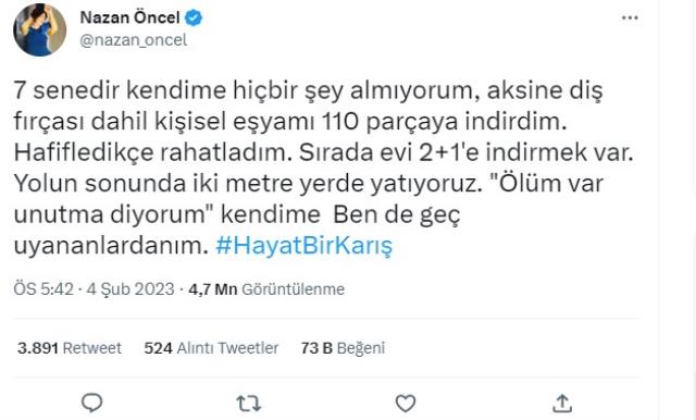 Nazan Öncel'in paylaşımı sosyal medyada gündem oldu: 7 yıldır hiçbir şey almıyorum