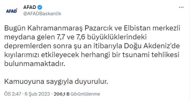 AFAD, tsunami tartışmalarına noktayı koydu: Herhangi bir tehlike bulunmamaktadır