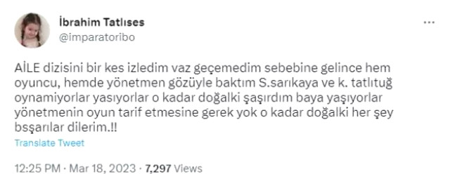 İbrahim Tatlıses'ten Aile dizisinin başrollerine övgü: Oynamıyorlar, yaşıyorlar