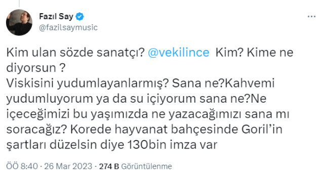 Fazıl Say'dan Muharrem İnce'ye sert tepki: Muhalefetin oylarına göz dikmiş biri, bu halka kötülük ediyor