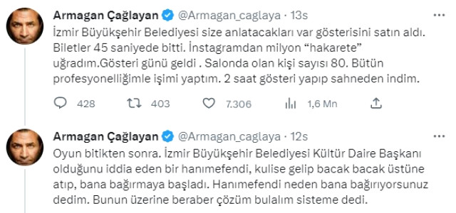 Armağan Çağlayan, gösteri sonrası İzmir Belediyesi'yle yaşadıklarına öfke kustu: Para verdiniz diye beni satın alamazsınız