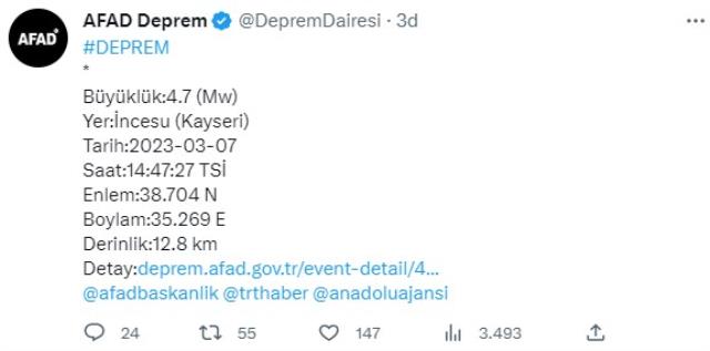 Son Dakika: Kayseri'de 4.7 büyüklüğünde deprem! Sarsıntı çevre illerde de hissedildi