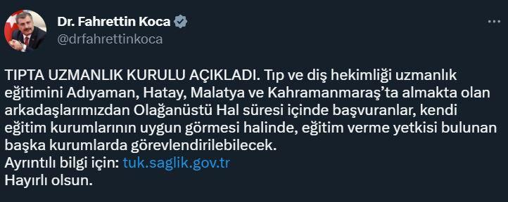 Bakan Koca kararı sosyal medyada duyurdu:<a class=