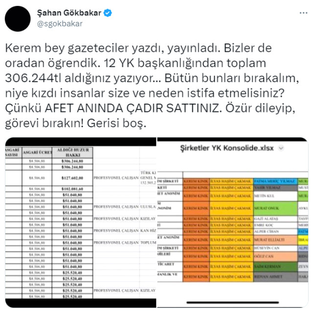 Tartışma maaşlara sıçradı! Şahan Gökbakar, paylaştığı tabloyla Kınık'ı istifaya davet etti