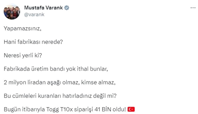 Talep patlaması yaşanıyor! Togg'a 41 bin şipariş geldi