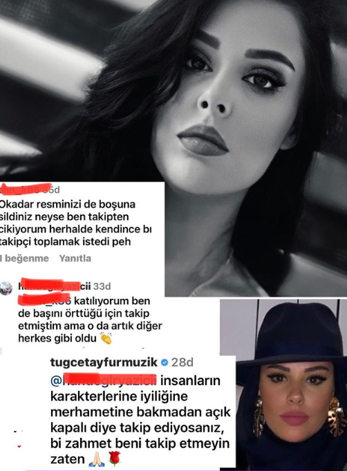 Başörtülü pozlarıyla dikkat çeken Tuğçe Tayfur, başı açık poz verince takipçilerini kızdırdı