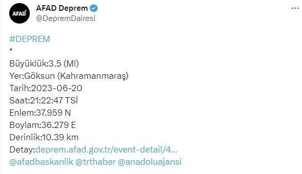 Kahramanmaraş'ta deprem