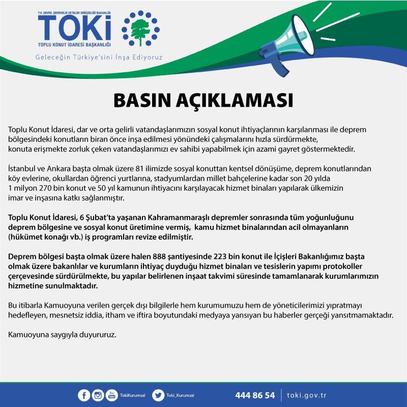 TOKİ'den önemli duyuru: Gerçeği yansıtmamaktadır