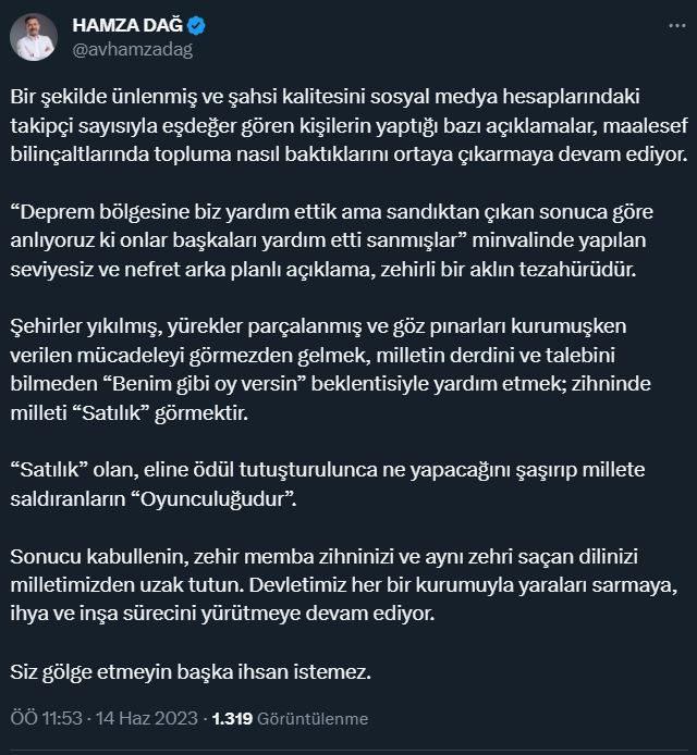 Eda Ece'nin depremzedeleri aşağılayıcı sözlerine AK Partili Dağ'dan çok sert tepki