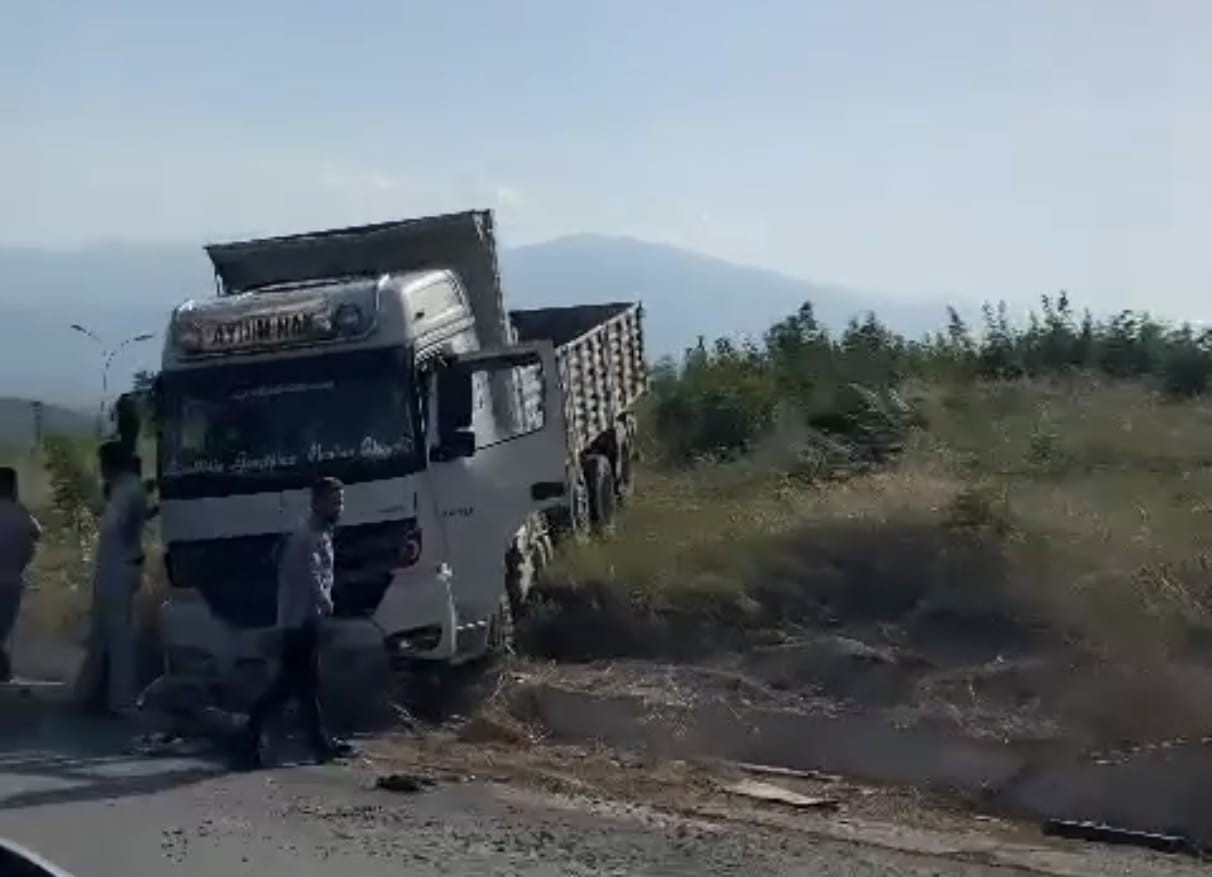 Freni patlayan kamyon yoldan çıktı: 1 yaralı