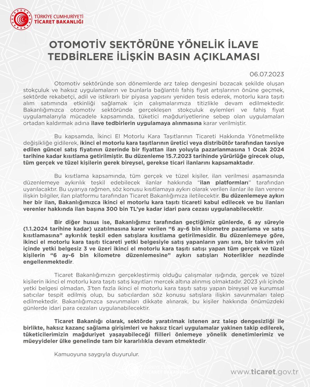 İkinci araçlar sıfır fiyatından yükseğe satılamayacak