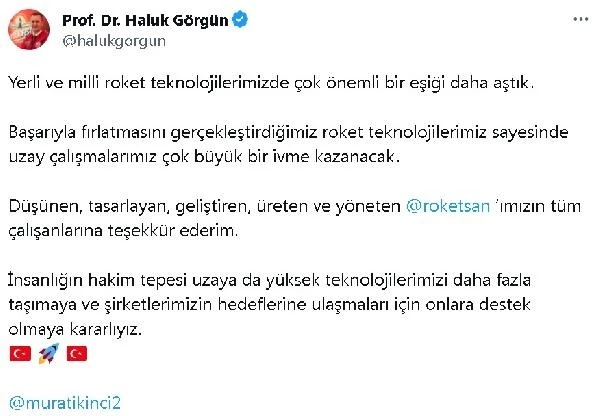 Türkiye'nin yerli sonda roketi fırlatma testi başarıyla sonuçlandı