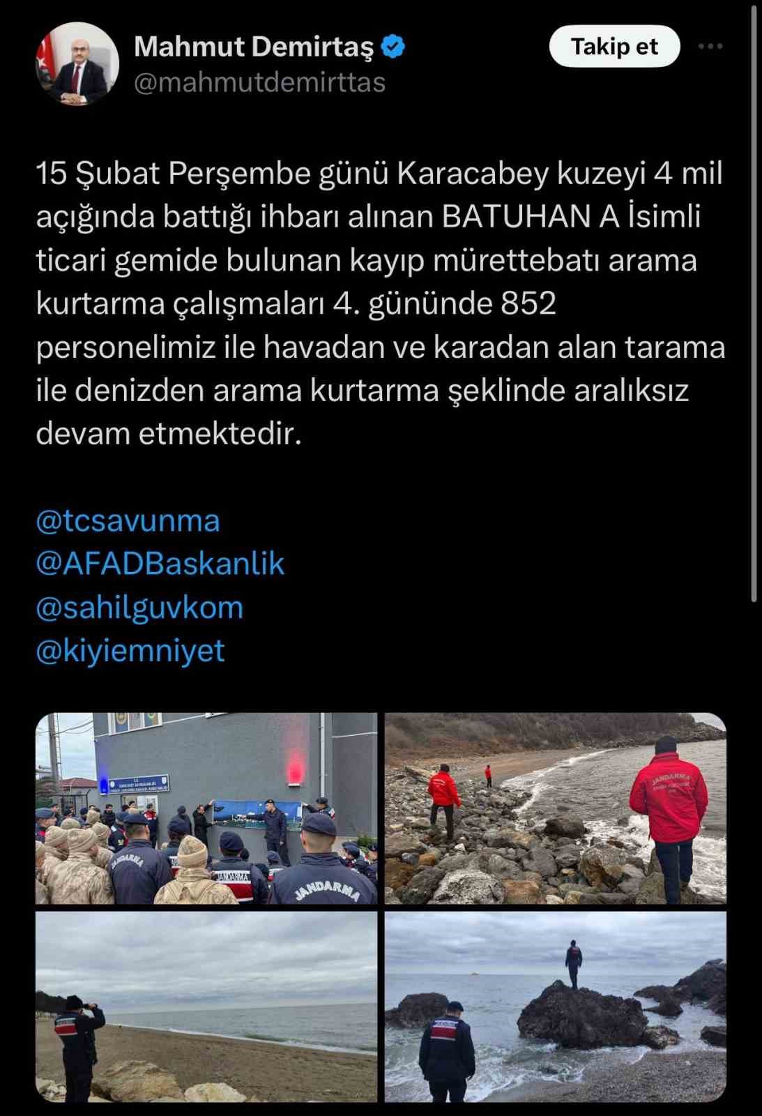 Batan geminin kayıp mürettebatını arama çalışmaları havadan görüntülendi