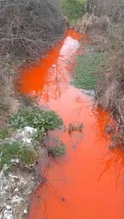 Bursa Ovası’nın tarımsal sulama ihtiyacını karşılayan dere kızıla büründü