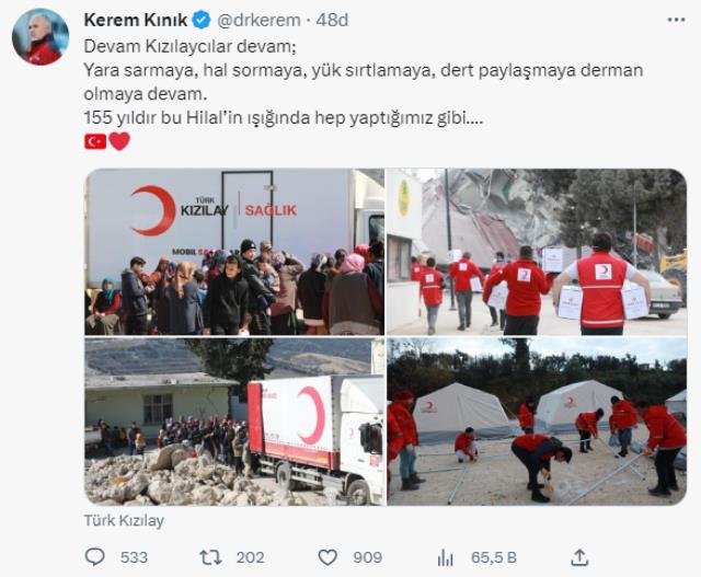 Çadır satışıyla eleştirilerin hedefi olan Kızılay'da Başkan Kerem Kınık'ın yaptığı paylaşıma tepki yorumu yağdı