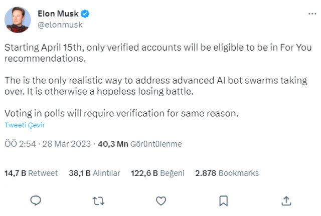 Elon Musk duyurdu! 15 Nisan'dan itibaren yalnızca onaylanmış hesaplar anketlerde oy kullanabilecek