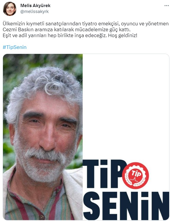 Usta oyuncu Cezmi Baskın, Türkiye İşçi Partisi'ne katıldı