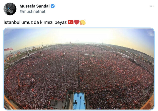 Ünlü şarkıcı Mustafa Sandal, 2014'teki Erdoğan mitingini Millet İttifakı'nın İstanbul buluşması diye paylaştı
