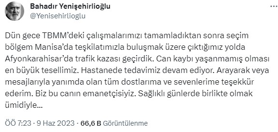 AK Parti Milletvekili Bahadır Yenişehirlioğlu trafik kazası geçirdi