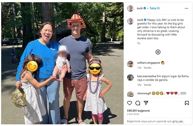 Zuckerberg'in son fotoğrafında çocuklarının yüzünü gizlemesi endişe yarattı