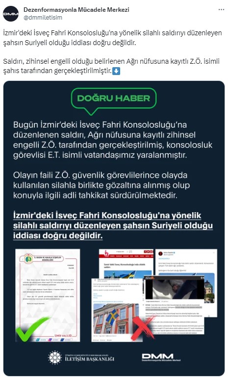 İsveç Konsolosluğu'nda Türk çalışanı silahla vuran şahıs Suriye uyruklu mu? Dezenformasyonla Mücadele Merkezi'nden iddialara yalanlama