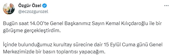 Kemal Kılıçdaroğlu ile görüşen Özgür Özel: Kurultay sürecine dair cuma günü basın toplantısı yapacağım
